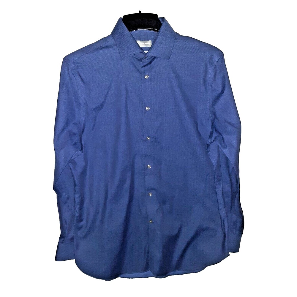 Michael Kors Mens SlimFit Airsoft Long Sleeve Dress Shirt Sz 16 32/33 Blue Large